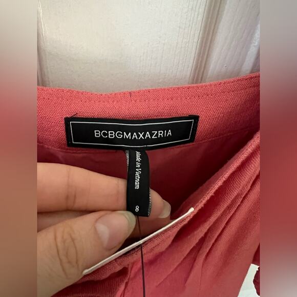 BCBGMAXAZRIA Linen Blend Short Sleeve A-Line Midi Day Dress 8 - Picture 7 of 8